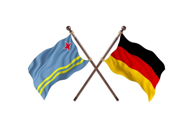 Aruba versus Germany Two Countries Flags Background