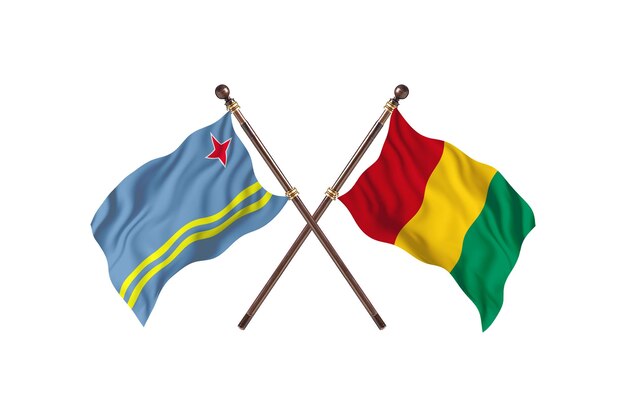 Aruba versus Guinea Two Countries Flags Background