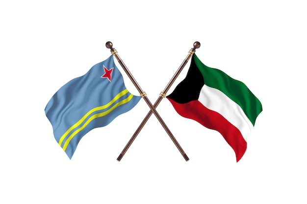 Aruba versus Kuwait Two Countries Flags Background