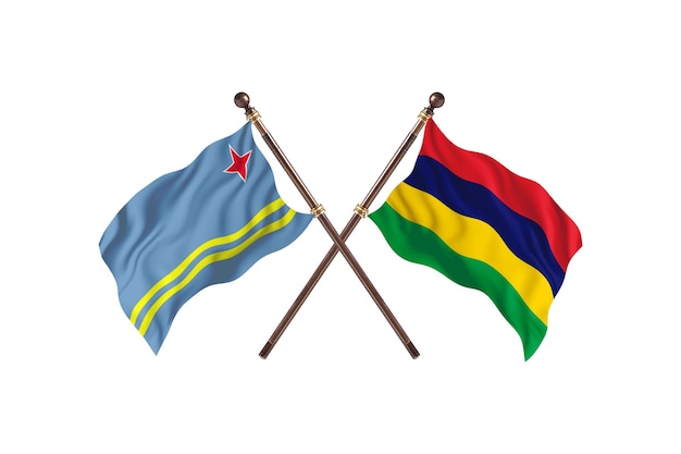 Aruba versus Mauritius Two Countries Flags Background