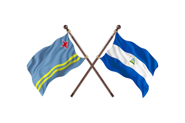 Aruba versus Nicaragua Two Countries Flags Background