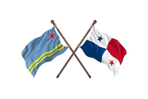 Aruba versus Panama twee landen vlaggen achtergrond