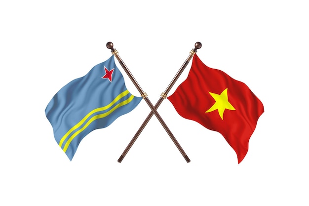 Aruba versus Vietnam Two Countries Flags Background