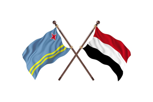 아루바 대 예멘 두 국가 플래그 배경