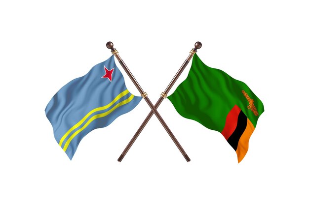 Aruba versus Zambia Two Countries Flags Background