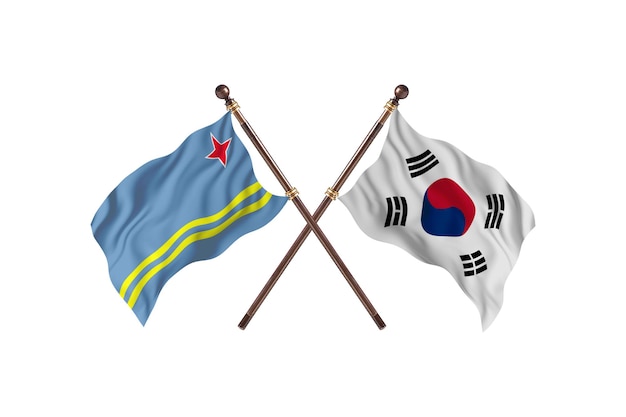 Aruba versus Zuid-Korea twee landen vlaggen achtergrond