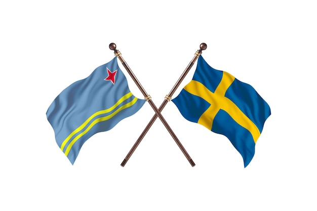 Aruba versus Zweden Twee landen vlaggen achtergrond