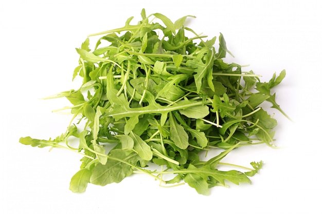 Arugula 샐러드 흰색 배경 건강 한 라이프 스타일, 그린 에코 라이프 다이어트에 고립