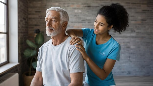 As far as you can cropped shot of a young female physiotherapist treating a mature male patient