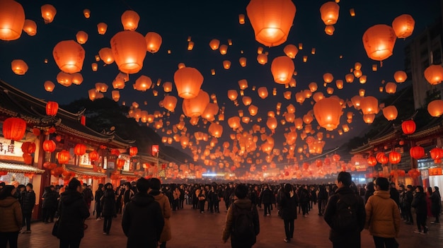 As the main event of 2014 Pingxi Sky Lantern Festival at Shifen Sky Lantern Square on the Fifteenth day of Lunar New Year Lantern Festival Feb 14 2014 Taipei