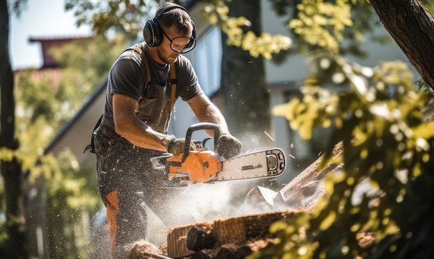 As the petrol saw's teeth sank into the tree wood chips flew in all directions