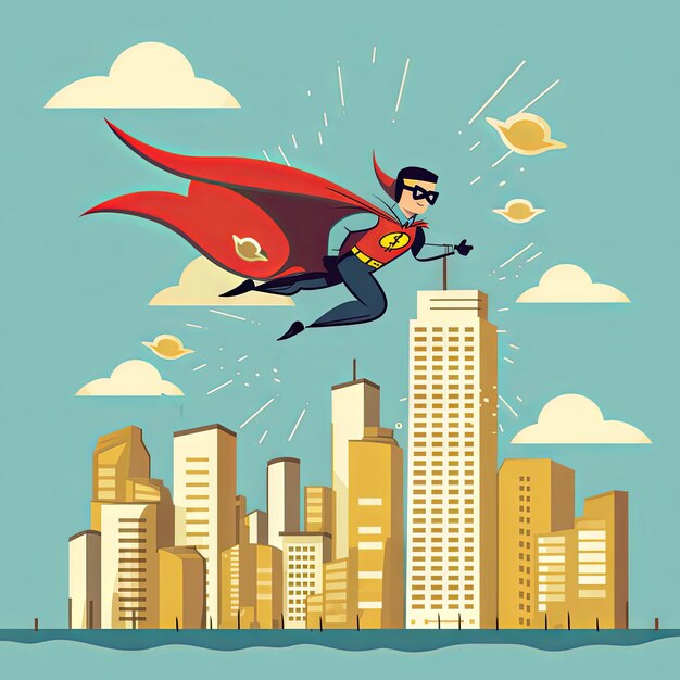 Photo as a superhero soaring through the financial skyline