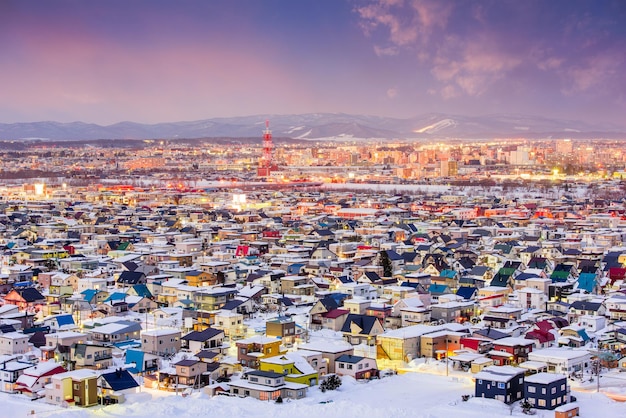 Photo asahikawa japan winter cityscape in hokkaido