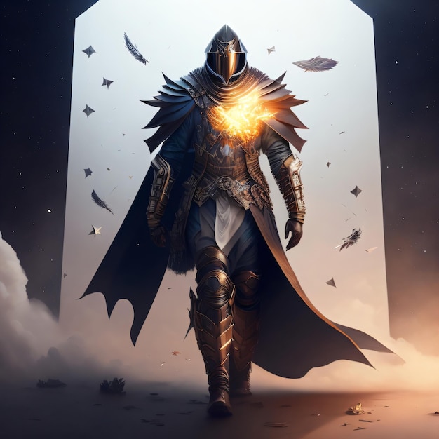 Asassin warrior character with galaxy background for wallpaper gaming character with armor