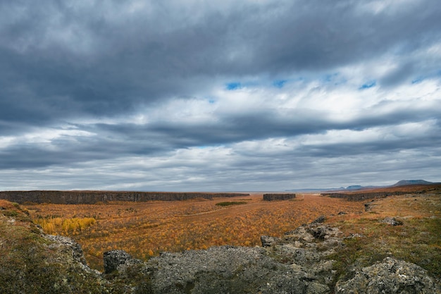 Каньон асбырги осенью в северной исландии