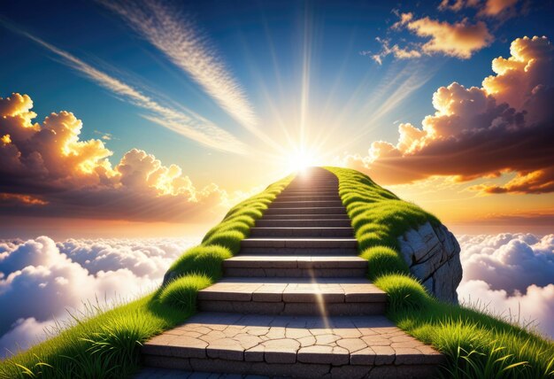 Ascend the celestial stairs a road to the light of paradise in the sky evoking the afterlifes way