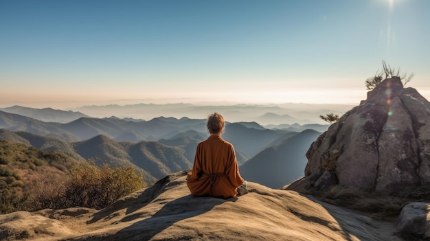 Ascend to the serene heights of a sacred mountain peak and immerse yourself in a meditation practice that connects you with the profound energy of the natural world Generated by AI