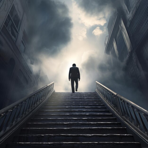 Photo ascending desires a man's journey up the stairs