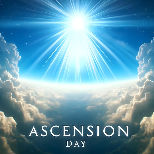 Photo ascension day background with serene sky with clouds and rays of sunlight