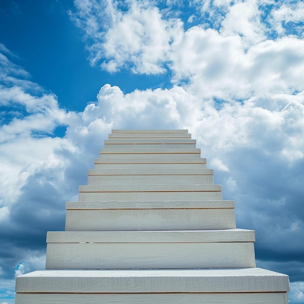 Ascent to success White ladder against the backdrop of the sky For Social Media Post Size