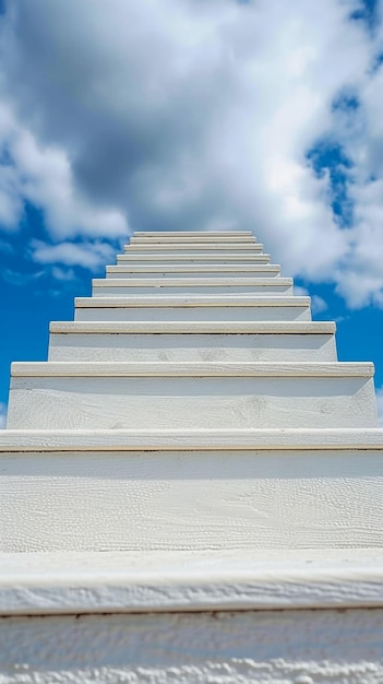 Ascent to success White ladder against the backdrop of the sky Vertical Mobile Wallpaper