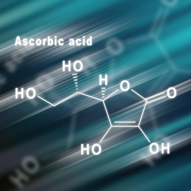 Foto ascorbinezuur structurele chemische formule futuristische achtergrond