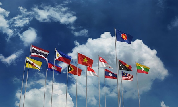 asean aec flag group friendship indonesia malaysia laos cambodia nation brunei singapore vietnam map