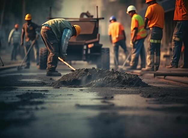 Asfalt aannemers die aan wegen werken