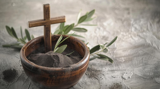 Photo ash wednesday banner with lying wooden cross