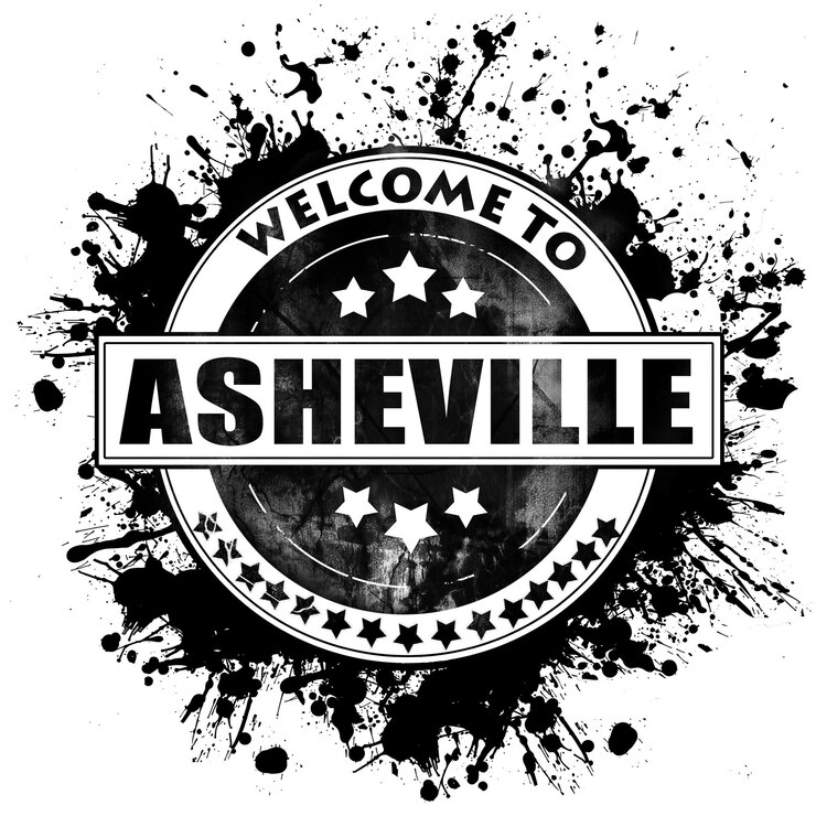 Foto asheville stad zwarte rubberen postzegel geïsoleerd op een massieve witte achtergrond