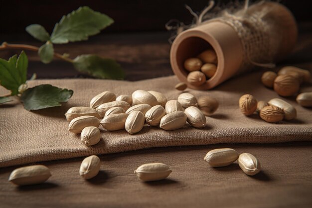 Ashwagandha capsules placed on a wooden surface ai generative