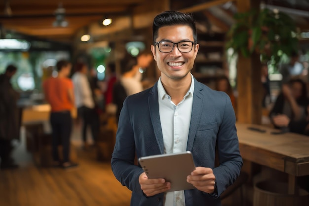 Asia businessman holding digital tablet