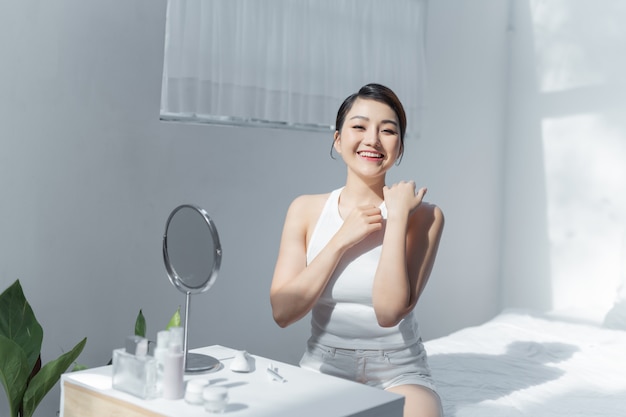 Asia girl skin care with happy with fresh, lifestyle and relax concept.