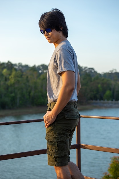 Asia man in bermuda shorts and t-shirt