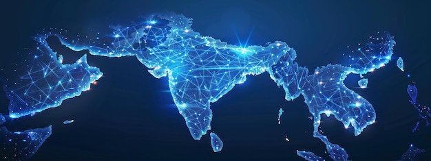 asia map with connected lines and glowing dots
