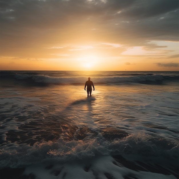 Asia person walking in the ocean photojournalism