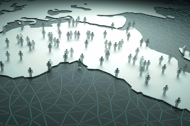 Asia Population 3D illustration of people on the map representing the country's demography