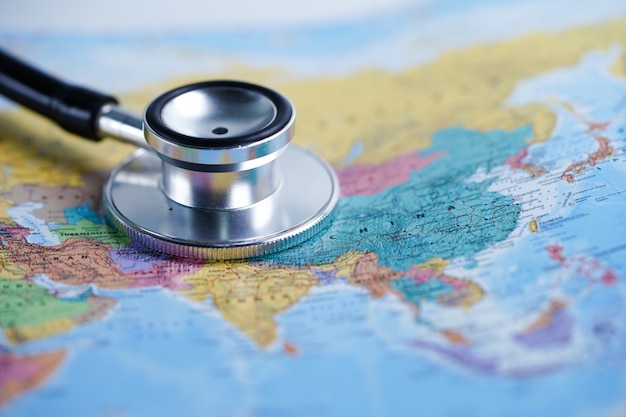 Asia : Stethoscope with world map   