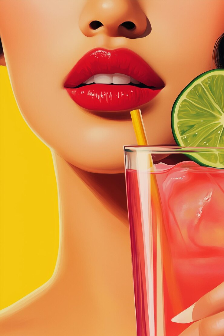 An Asia woman illustration photo with cocktail of Margarita Espresso Martini Cosmopolitan and beer
