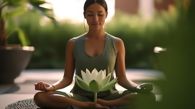 Asia woman meditating in a lotus position