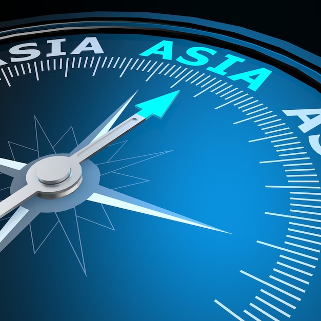 Asia word on compass