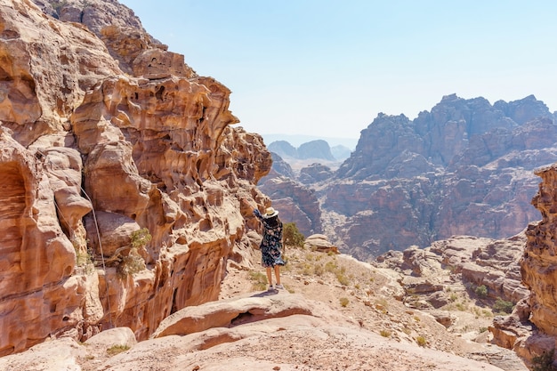 Asia young woman looking the mountains in Petra