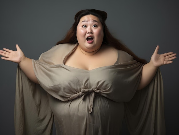 Photo asian 40 year old plus size woman emotional dynamic pose