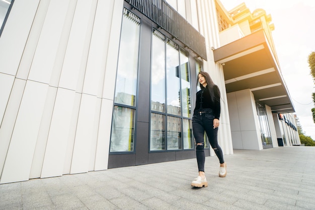 Asian adult fashion girl walking at street on mall background