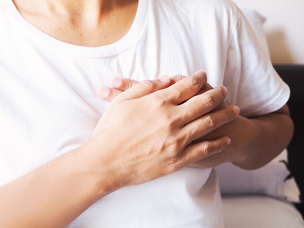 Asian adult women suffering from myocardial infarction, heart disease and chest pain.