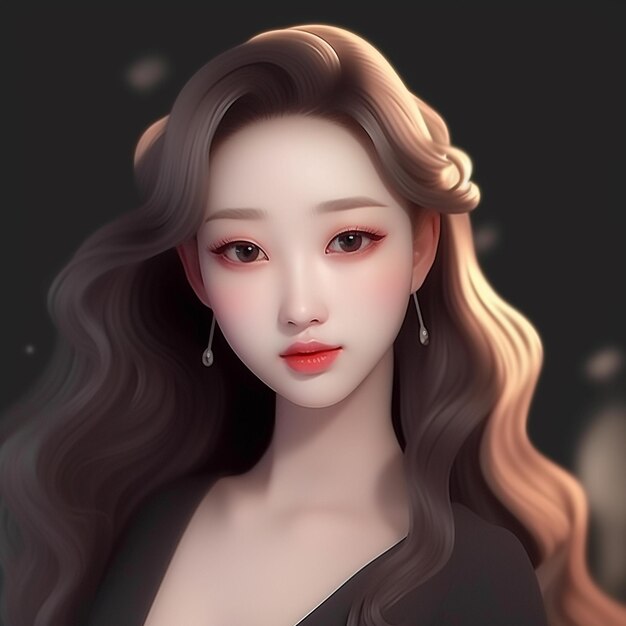 Asian animated women long hair portrait and sexy dress fashion