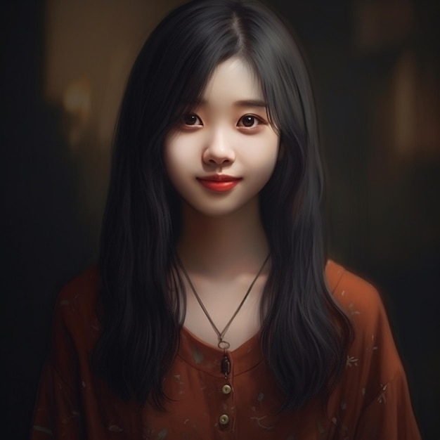 Asian animated women long hair portrait and sexy dress fashion