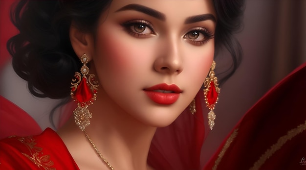 Asian Attractive Young Girl On Royal Saree Dress With Good Looking Face AI Generative