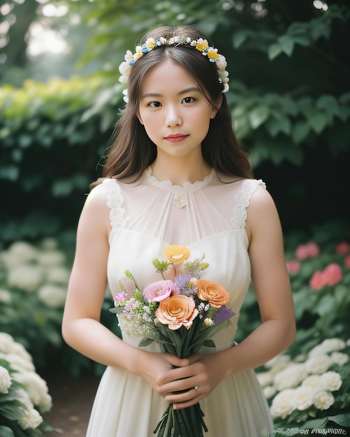 アジアの美しい花嫁が結婚式の日に