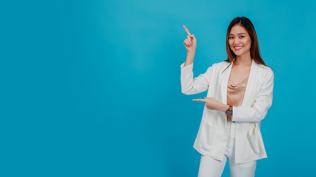 Asian beautiful businesswoman on blue background